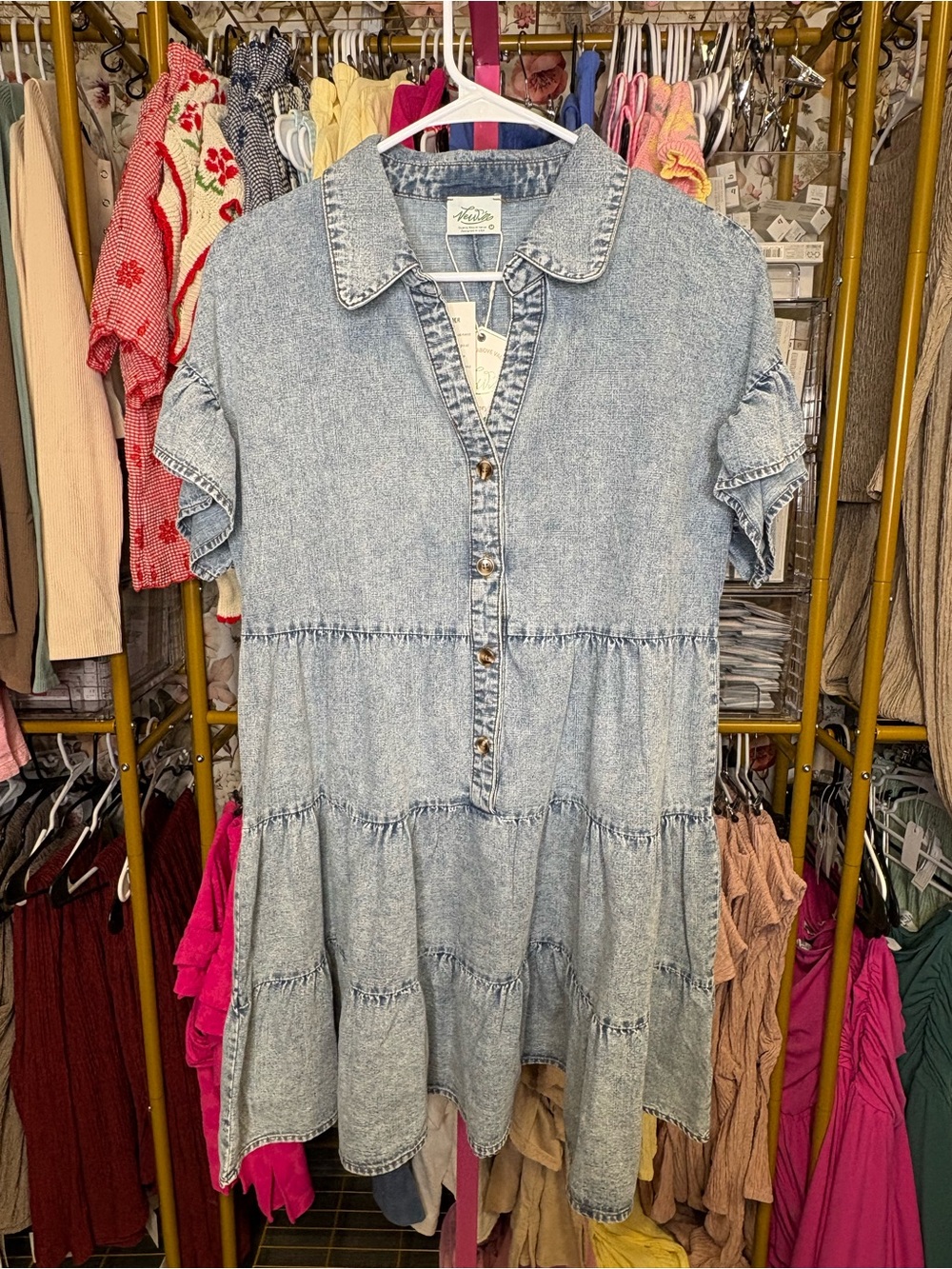 Mineral Washed Chambray Shirt Mini Dress - Indigo - Picture 3 of 3